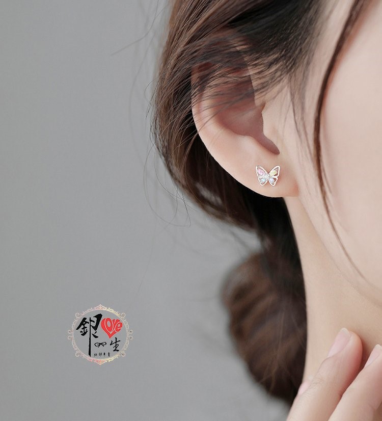 s925純銀彩色蝴蝶耳環