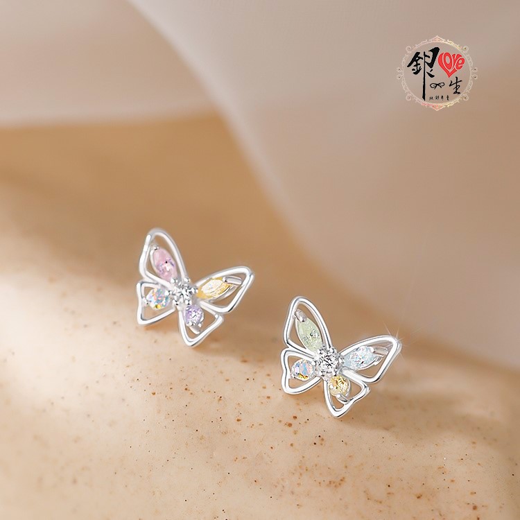 s925純銀彩色蝴蝶耳環
