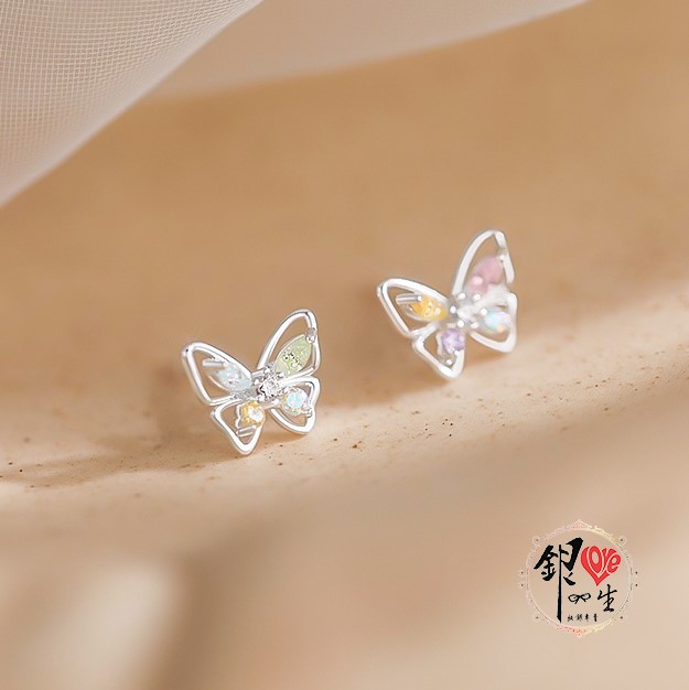 s925純銀彩色蝴蝶耳環