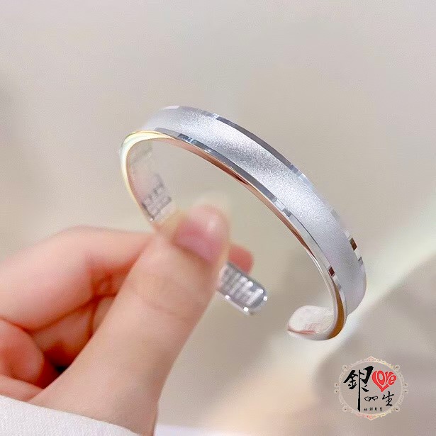 s999純銀  噴砂 簡約 凹面 心經 手鐲 