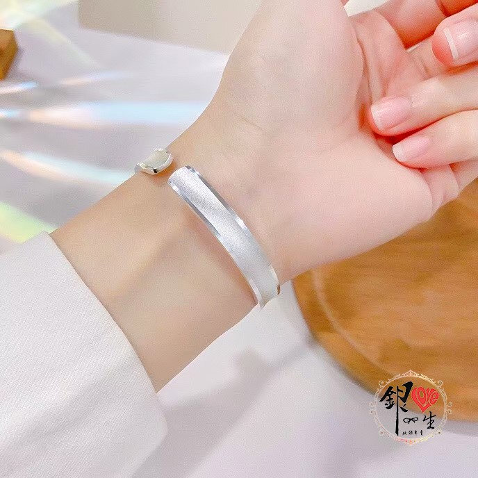 s999純銀  噴砂 簡約 凹面 心經 手鐲 