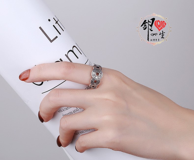 s925純銀戒指 復古五帝銅錢 