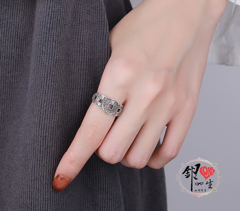 s925純銀戒指 復古五帝銅錢 