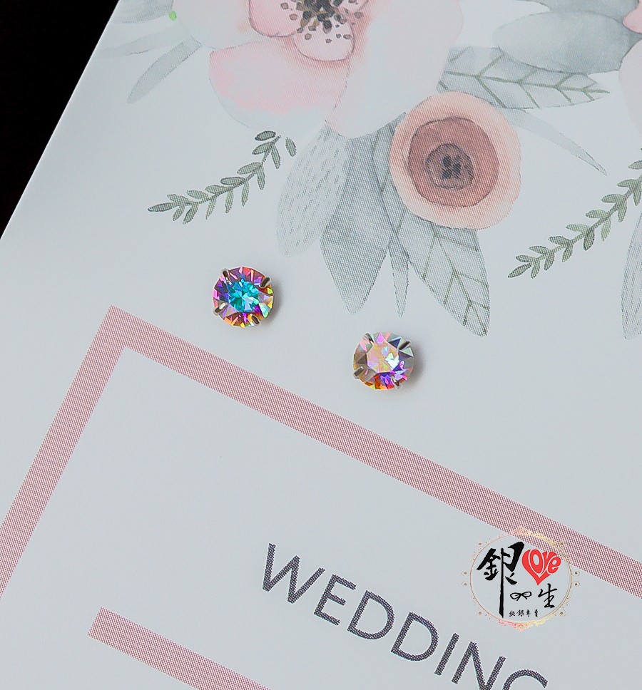  s925純銀耳釘 彩色鑽石 耳環