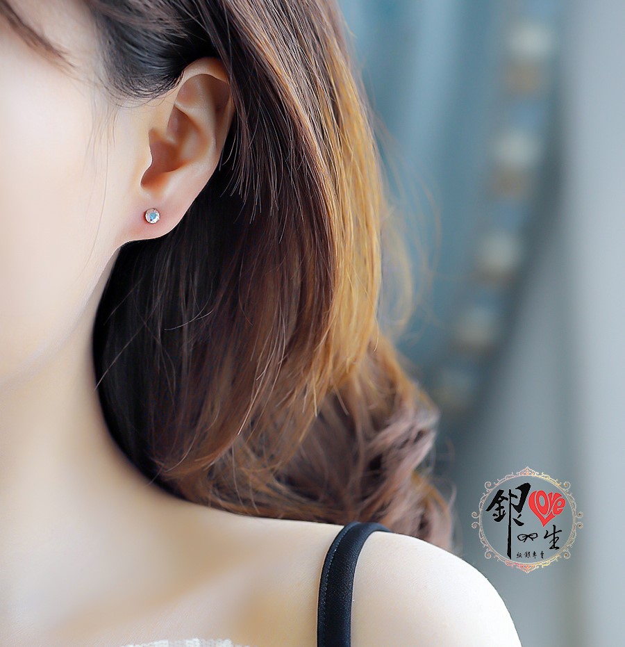  s925純銀耳釘 彩色鑽石 耳環