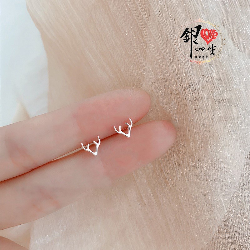 s925純銀耳釘  簡約鹿角耳釘