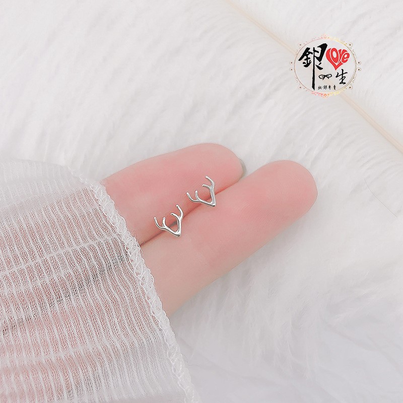 s925純銀耳釘  簡約鹿角耳釘