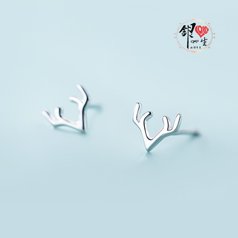 s925純銀耳釘  簡約鹿角耳釘