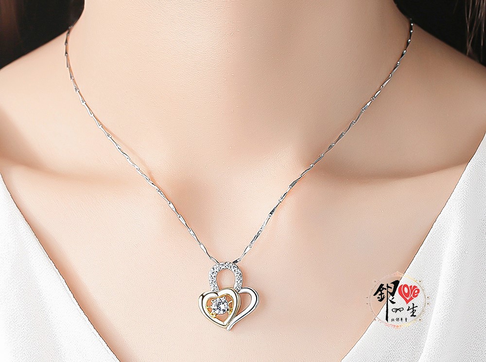 s925純銀項鍊 璀璨躍動  雙色心心相印項鍊