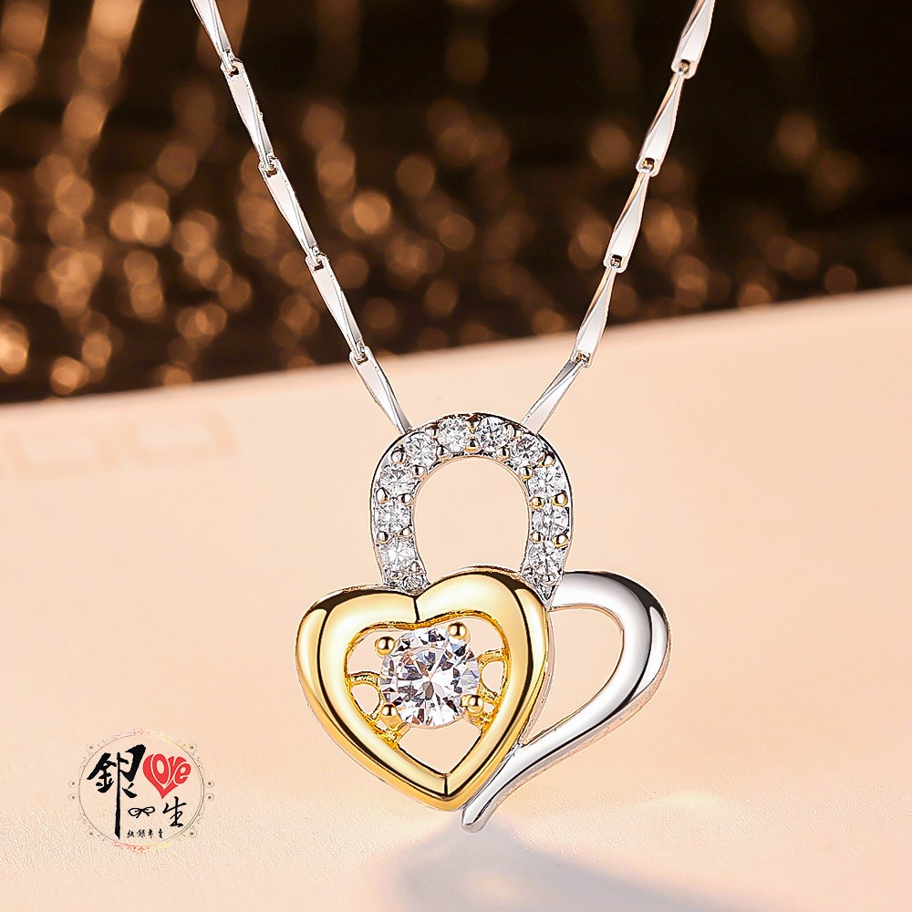 s925純銀項鍊 璀璨躍動  雙色心心相印項鍊