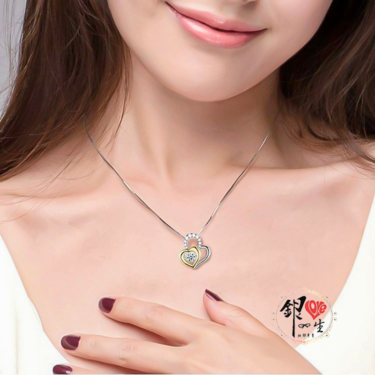 s925純銀項鍊 璀璨躍動  雙色心心相印項鍊