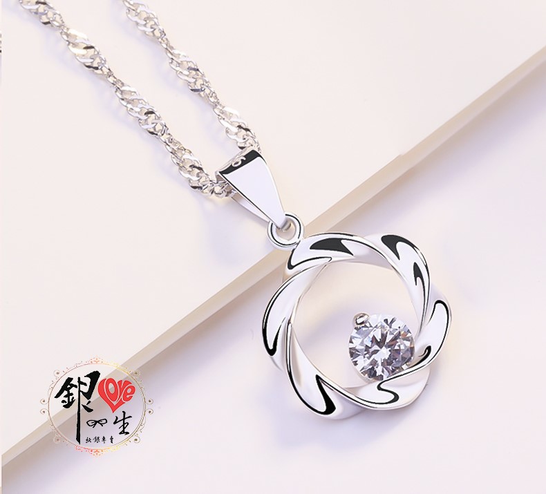 s925純銀項鍊  幾何圓環帶鑽項鍊