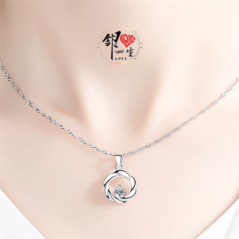 s925純銀項鍊  幾何圓環帶鑽項鍊