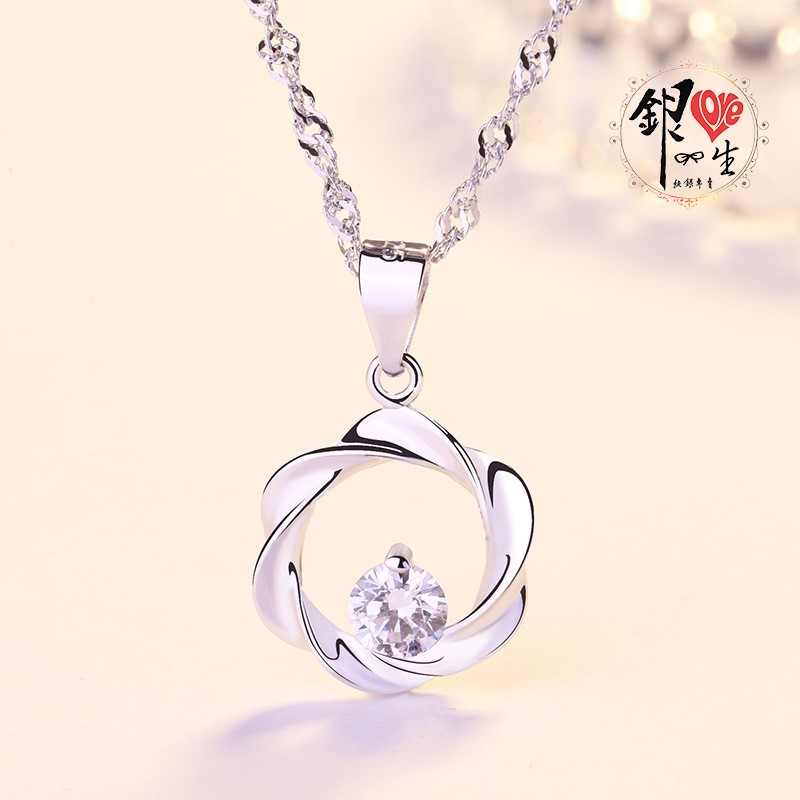 s925純銀項鍊  幾何圓環帶鑽項鍊