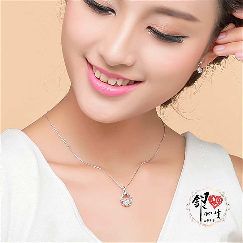 s925純銀項鍊  幾何圓環帶鑽項鍊