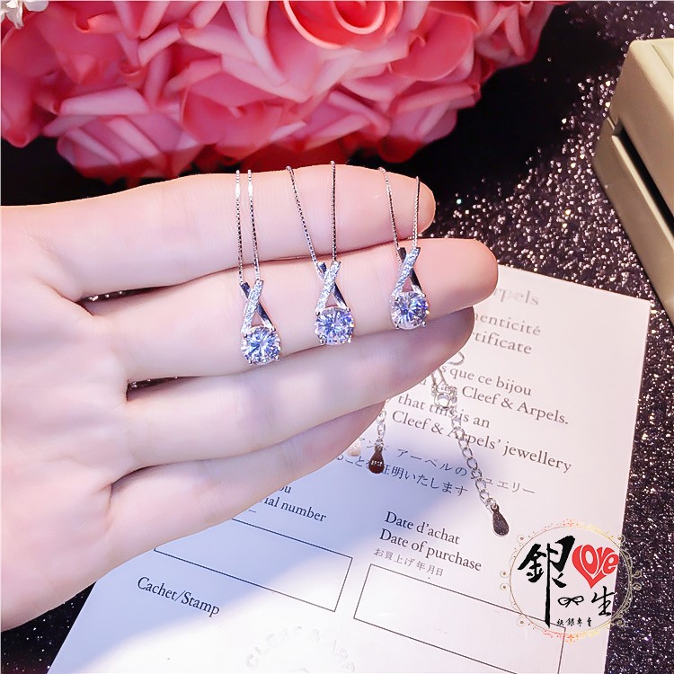 s925純銀項鍊  交織滿鑽1克拉項鍊