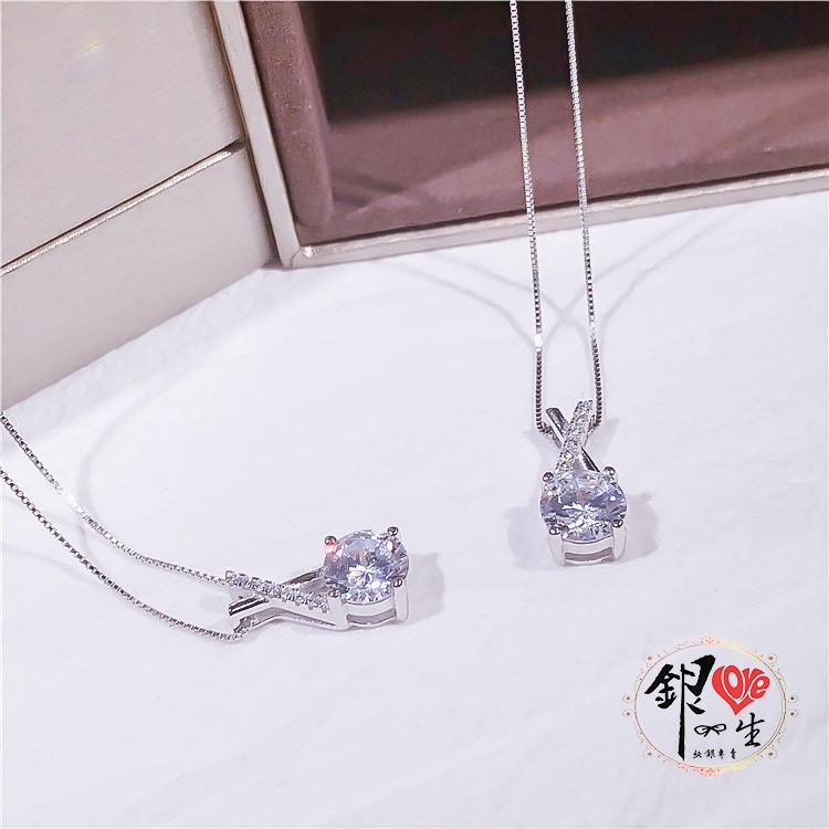 s925純銀項鍊  交織滿鑽1克拉項鍊