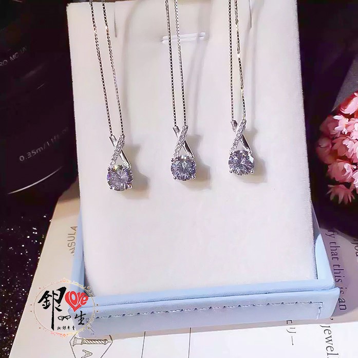 s925純銀項鍊  交織滿鑽1克拉項鍊