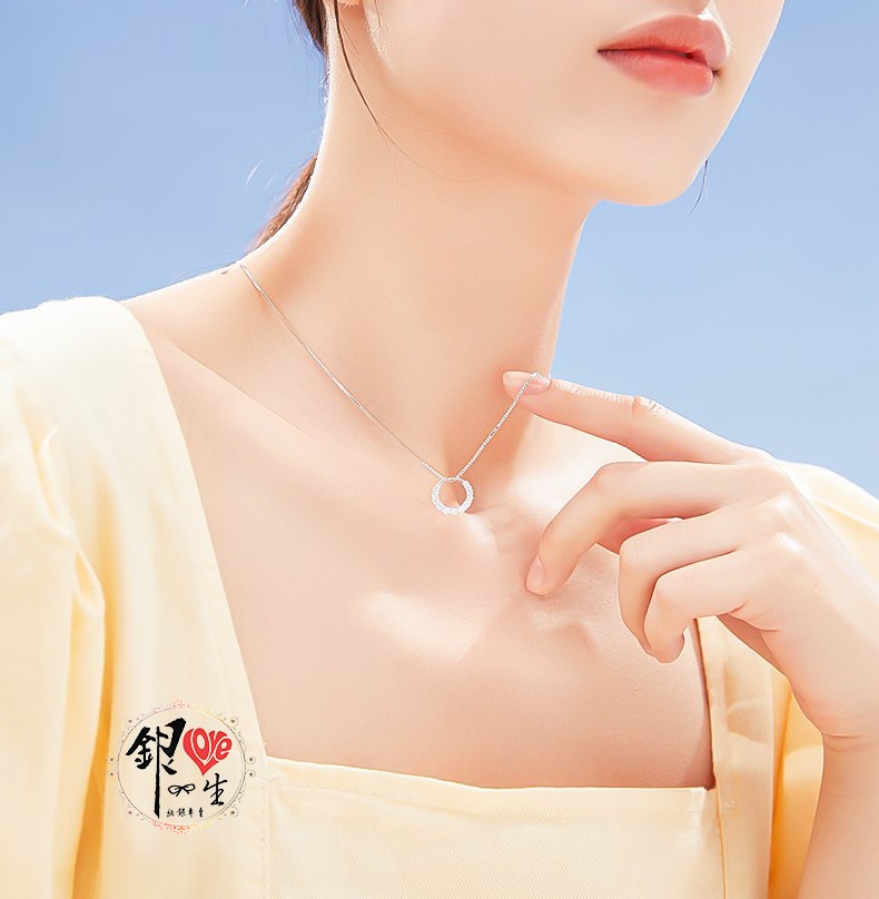  s925純銀項鍊  鑲鑽圓環項鍊