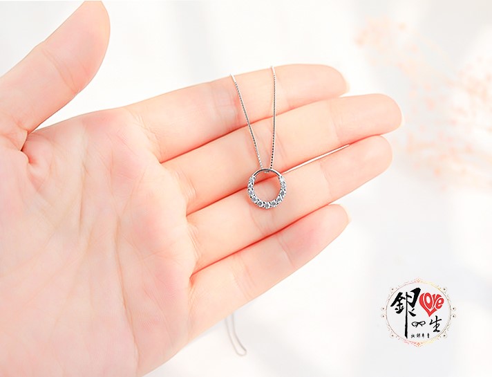  s925純銀項鍊  鑲鑽圓環項鍊