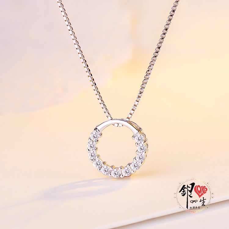  s925純銀項鍊  鑲鑽圓環項鍊
