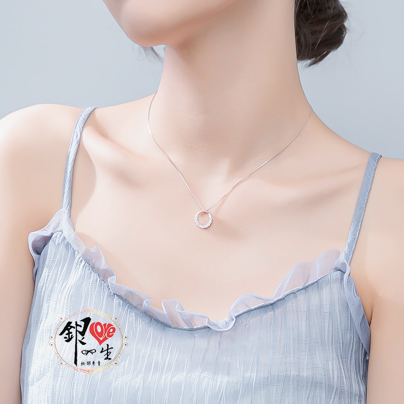  s925純銀項鍊  鑲鑽圓環項鍊