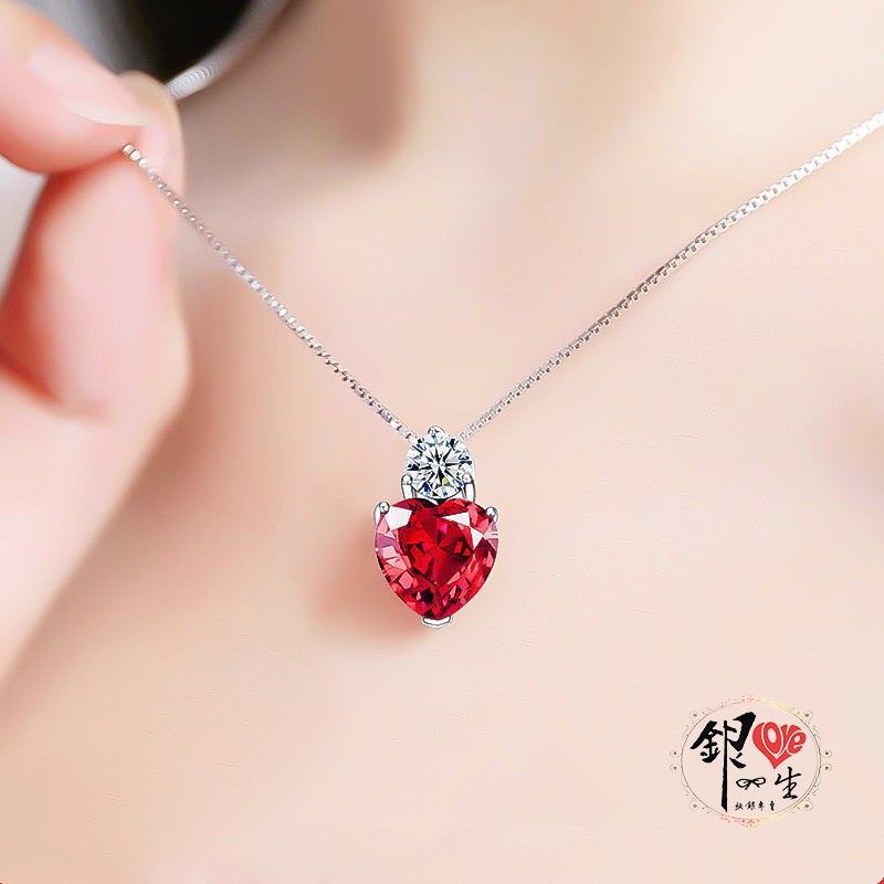 s925純銀項鍊  紅色鋯石愛心項鍊