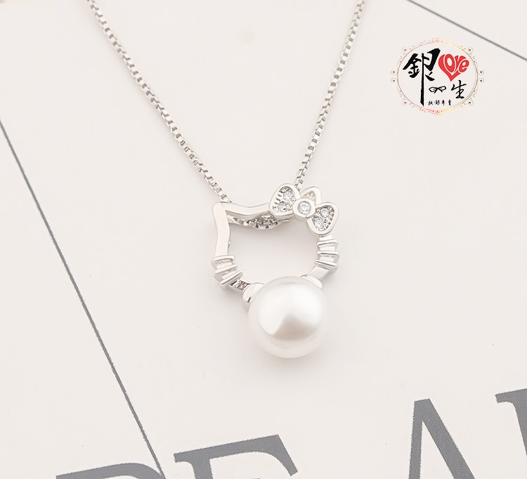 s925純銀項鍊  天然珍珠凱蒂貓項鍊