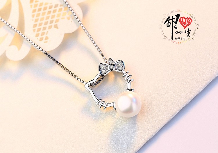 s925純銀項鍊  天然珍珠凱蒂貓項鍊