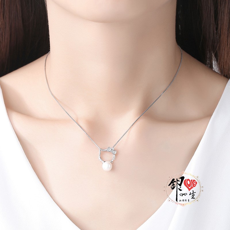 s925純銀項鍊  天然珍珠凱蒂貓項鍊