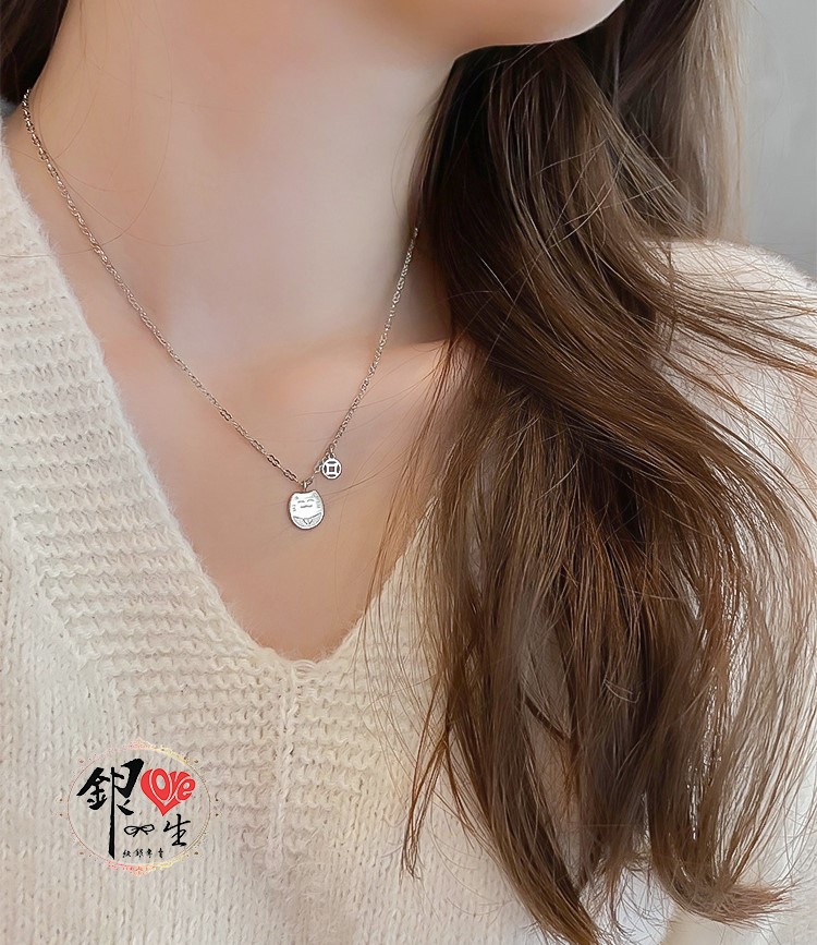 s925純銀項鍊  可愛招財貓項鍊