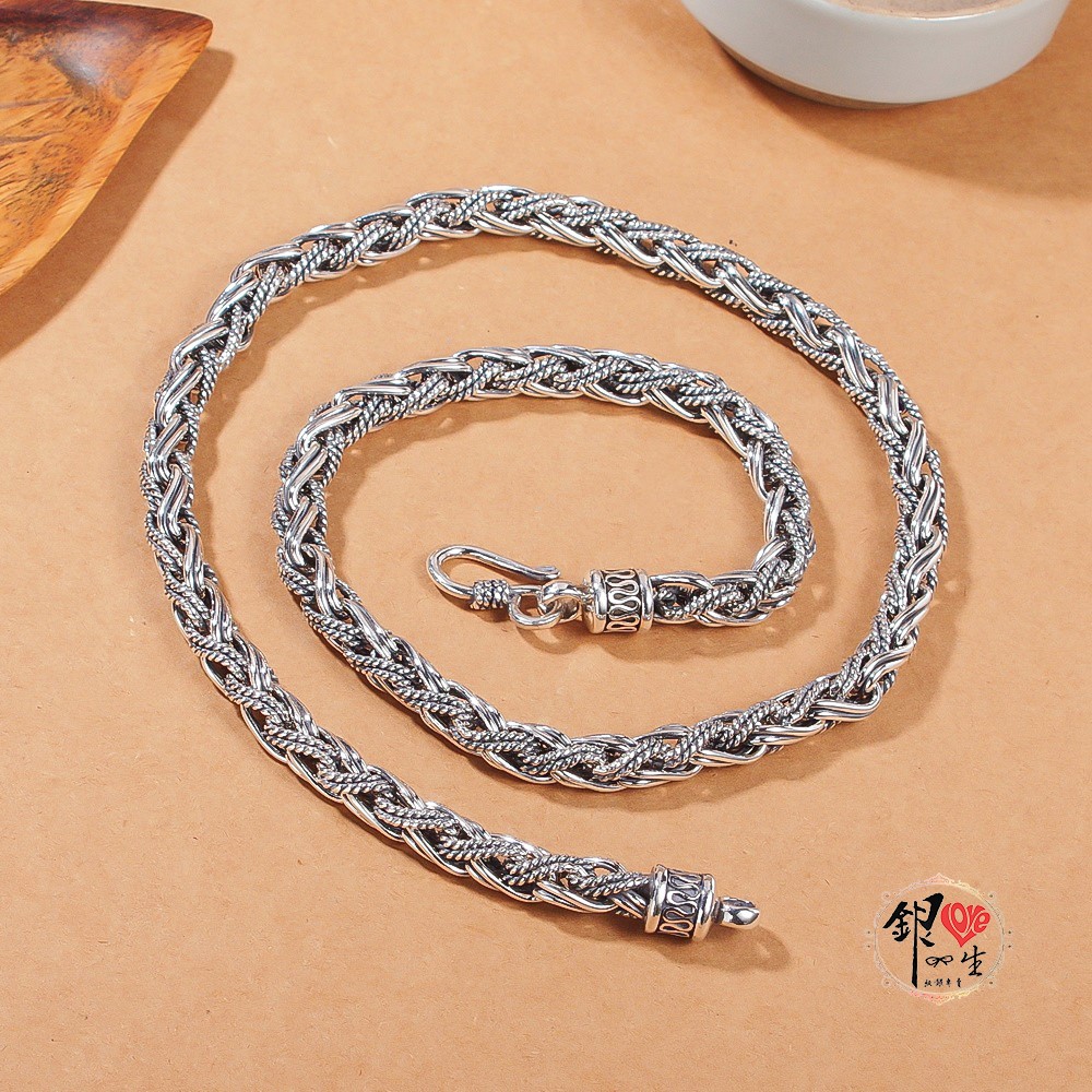 s925純銀項鍊  7mm麻花編織粗曠項鍊