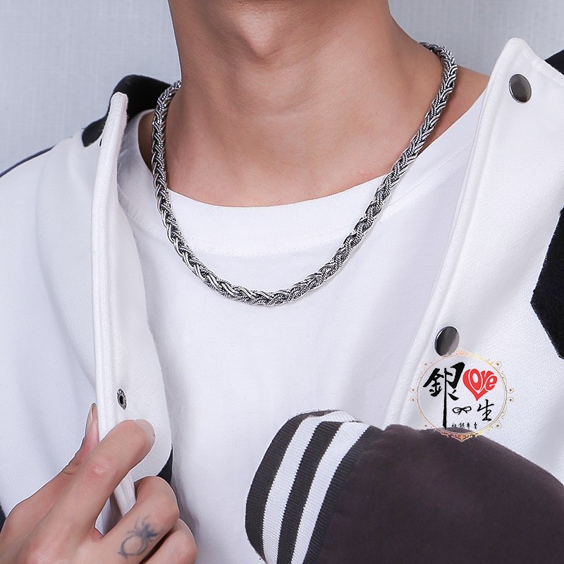 s925純銀項鍊  7mm麻花編織粗曠項鍊