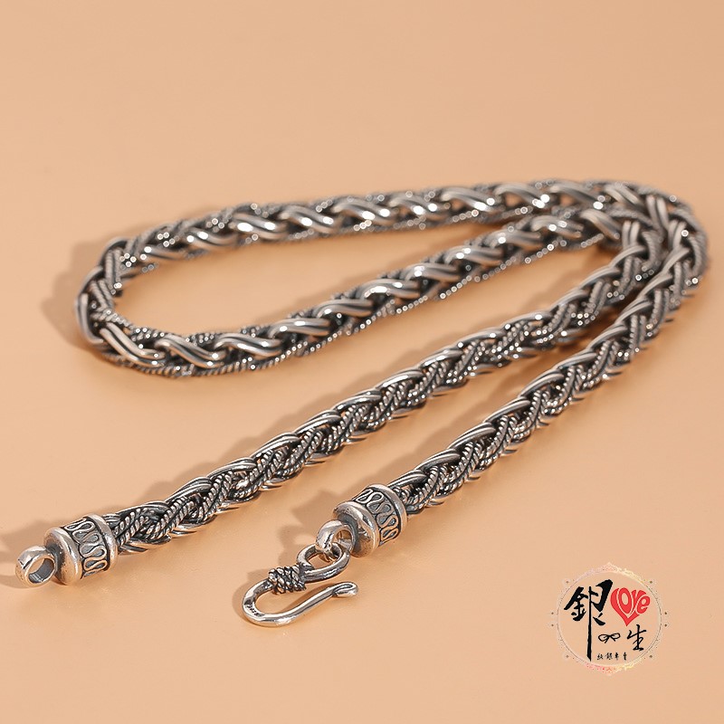 s925純銀項鍊  7mm麻花編織粗曠項鍊