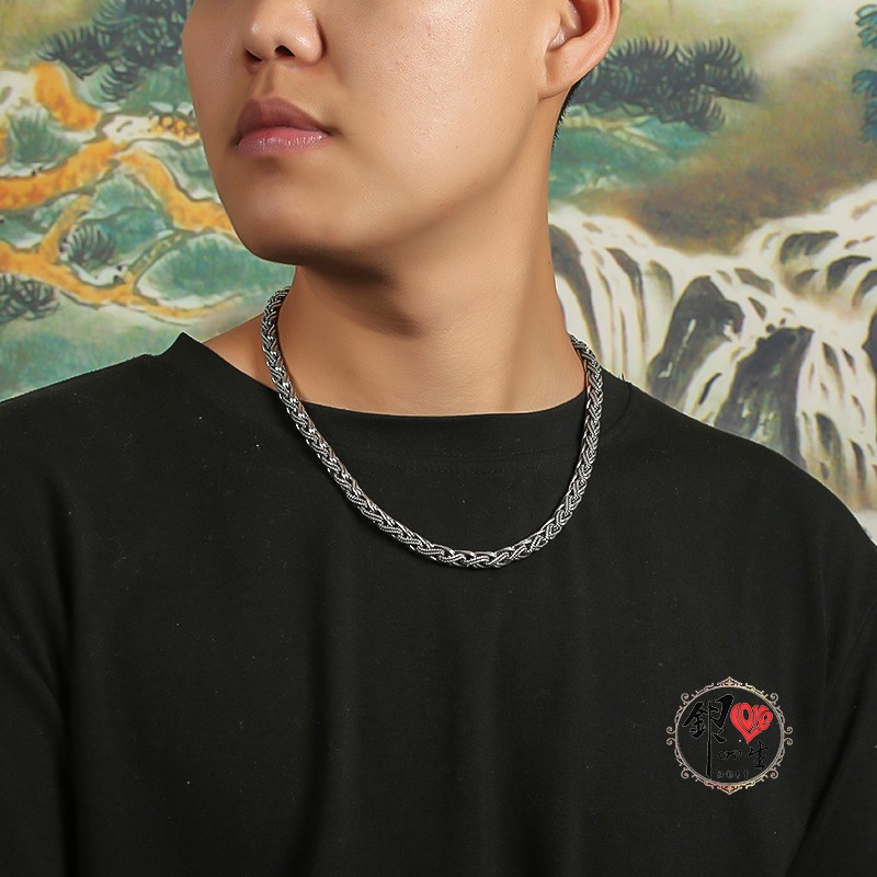 s925純銀項鍊  7mm麻花編織粗曠項鍊