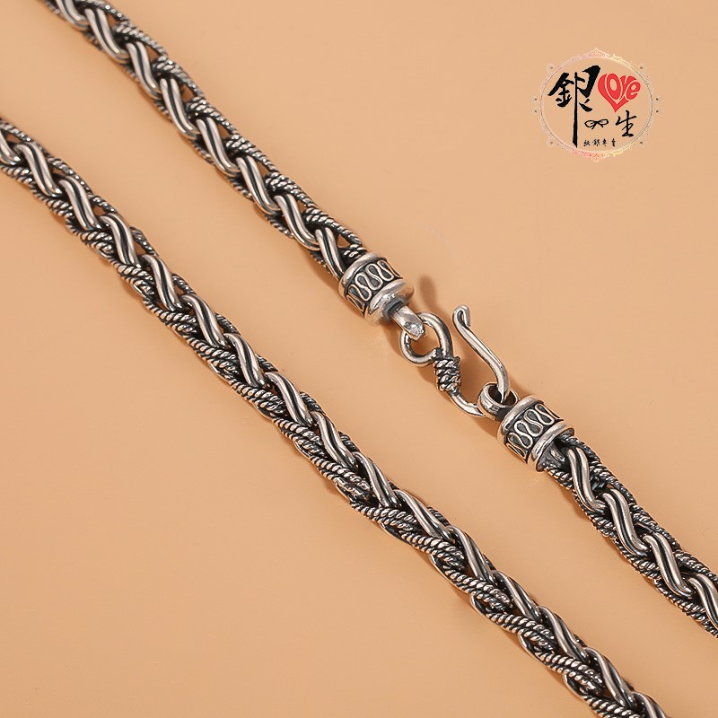 s925純銀項鍊  7mm麻花編織粗曠項鍊