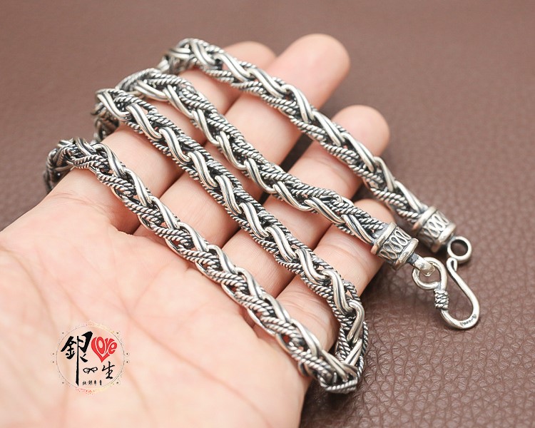 s925純銀項鍊  7mm麻花編織粗曠項鍊
