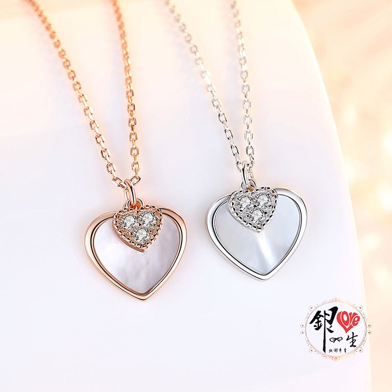  s925純銀 貝雕  心心相印  項鍊