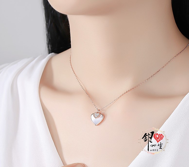  s925純銀 貝雕  心心相印  項鍊