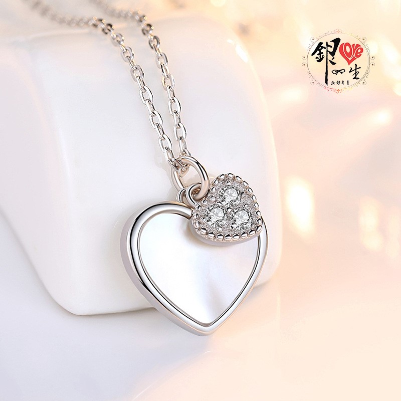 s925純銀 貝雕  心心相印  項鍊