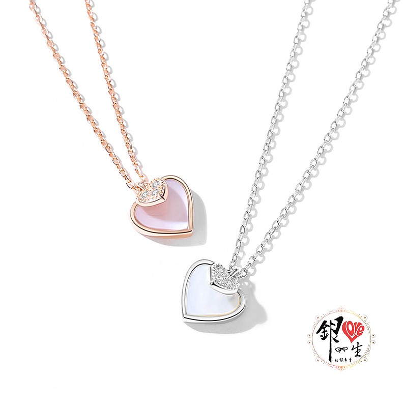  s925純銀 貝雕  心心相印  項鍊