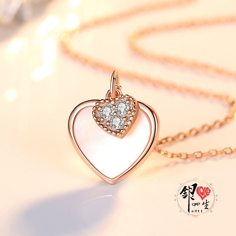  s925純銀 貝雕  心心相印  項鍊