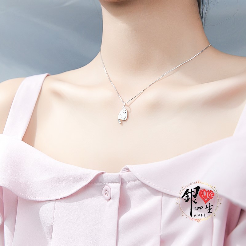 s925純銀項鍊  簡約磨砂貓咪項鍊