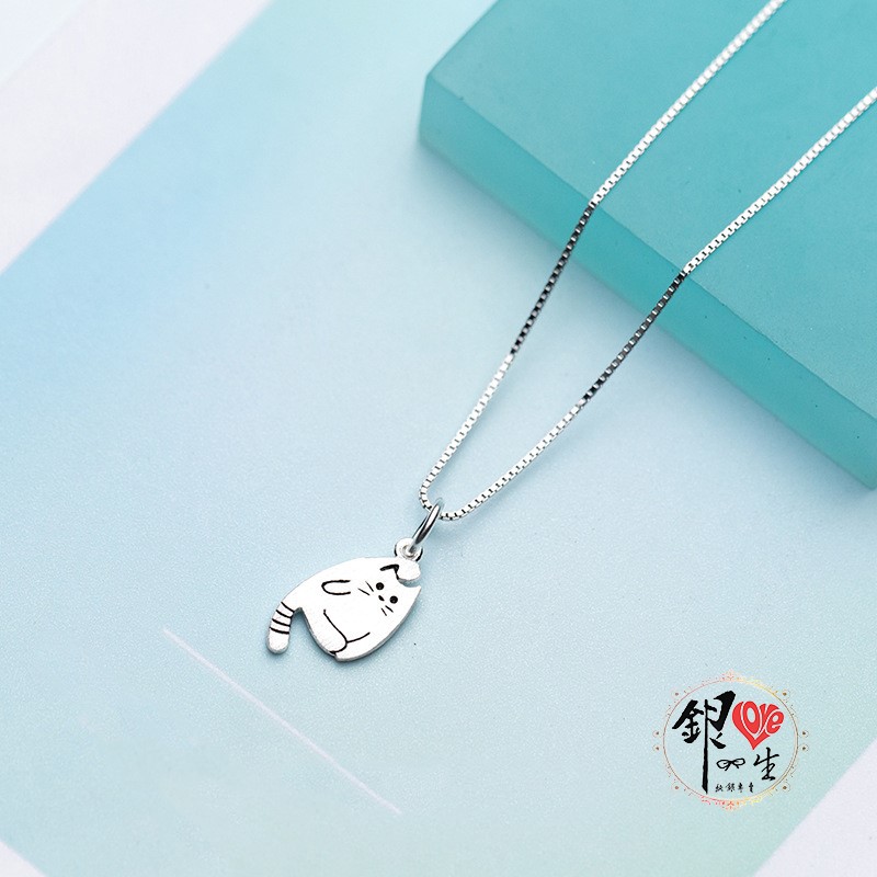 s925純銀項鍊  簡約磨砂貓咪項鍊