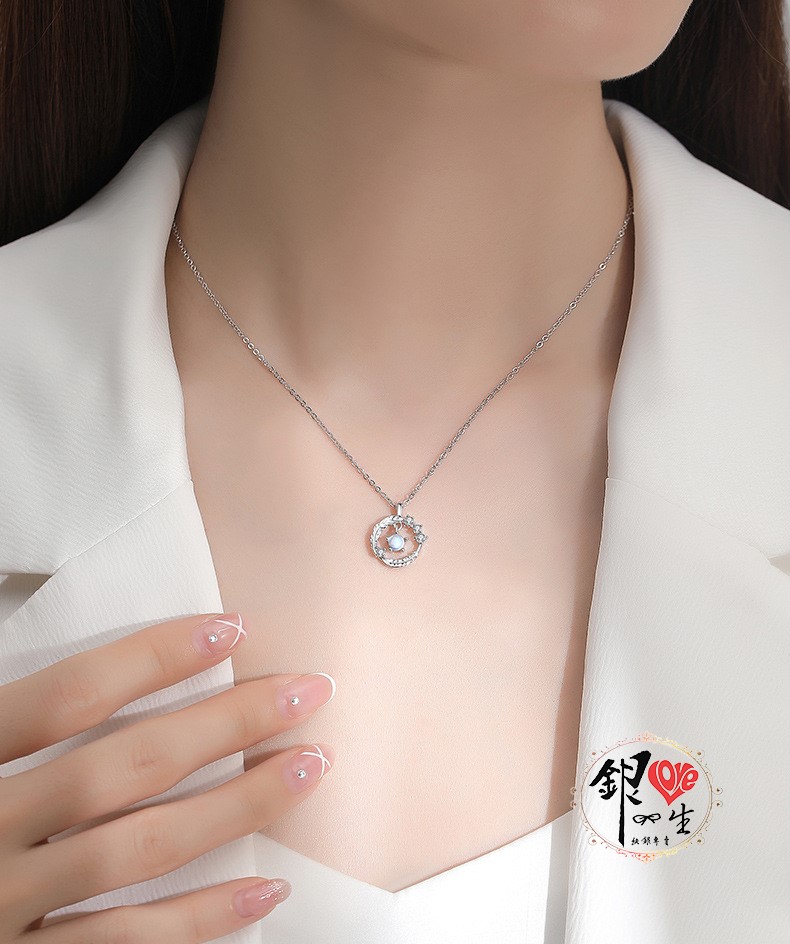 s925純銀項鍊 淺羽月光石 造型 項鍊