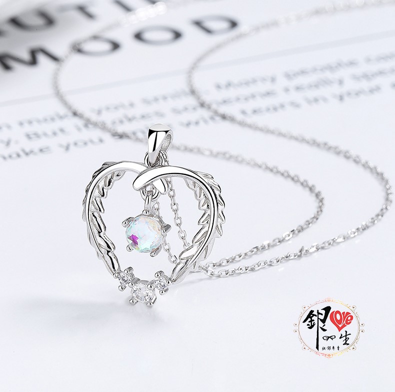 s925純銀項鍊  月光石 心羽造型項鍊