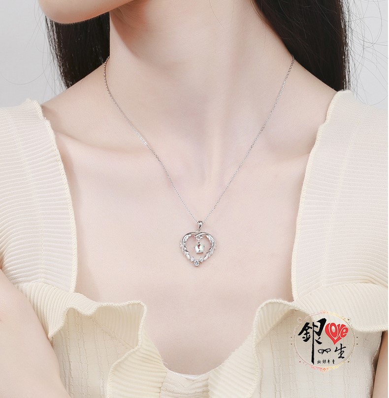 s925純銀項鍊  月光石 心羽造型項鍊