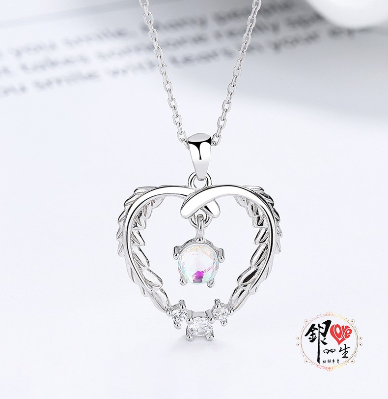 s925純銀項鍊  月光石 心羽造型項鍊