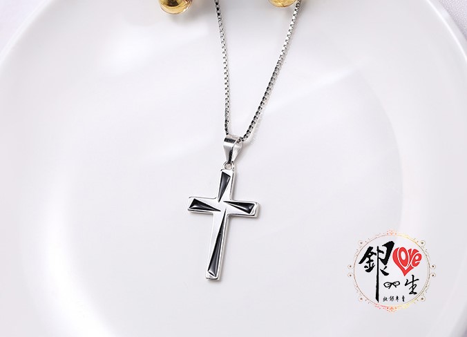 s925純銀項鍊  十字架幾何黑 項鍊
