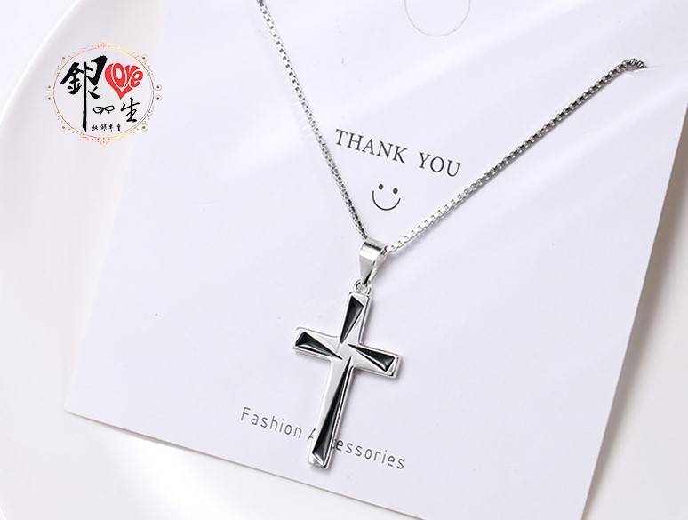 s925純銀項鍊  十字架幾何黑 項鍊